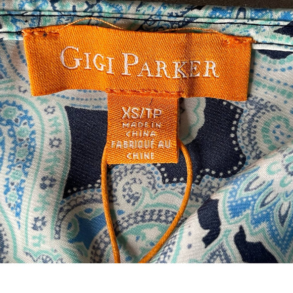 GIGI PARKER WOMENS COLD SHOULDER BLOUSE PAISLEY AQUA XS NEW WITH TAGS - Picture 4 of 9